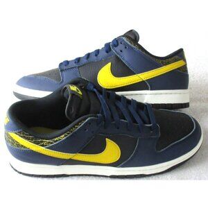 Nike Men's Dunk Low Retro Black Midnight Navy Blue Yellow Shoes Size 10 NIB